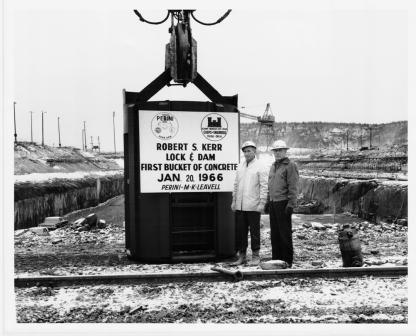 First bucket of concrete at R.S. Kerr Lock and Dam