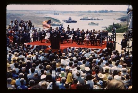 President Richard Nixon speaks at the McClellan-Kerr Arkansas River Navigation System dedication ceremony